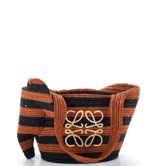 Loewe Elephant Basket Tote Striped Raffia Small