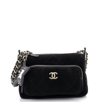 Chanel 25 Clutch With Chain Quilted Velvet Effect Nylon and Shiny Crumpled Calfskin Small