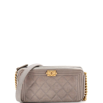 Chanel Boy Double Zip Clutch with Chain Quilted Caviar