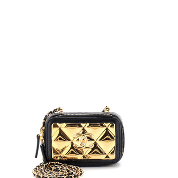 Chanel Golden Plate Zip Around Vanity Case with Chain Quilted Metal and Lambskin Extra Mini