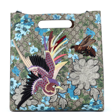 Gucci Cut Out Handle Convertible Tote Embroidered Blooms Print GG Coated Canvas and Leather