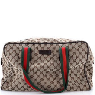 Gucci Web Strap Side Snap Carry On Duffle Bag GG Canvas Large