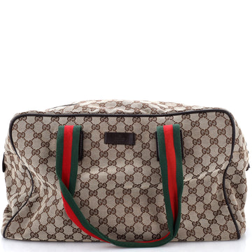 Gucci Web Strap Side Snap Carry On Duffle Bag GG Canvas Large