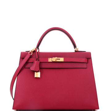 Hermes Kelly Handbag Red Epsom with Gold Hardware 32