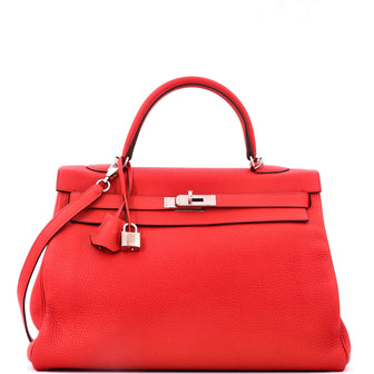 Hermes Kelly Handbag Red Togo with Palladium Hardware 35