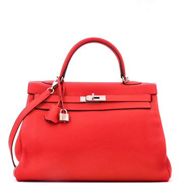 Hermes Kelly Handbag Red Togo with Palladium Hardware 35