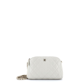 Chanel CC Dome Zip Clutch with Chain Quilted Caviar Small