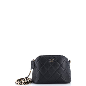 Chanel CC Dome Zip Clutch with Chain Quilted Caviar Mini