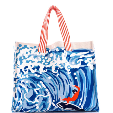 Hermes 3 Surfs Beach Bag Printed Toile