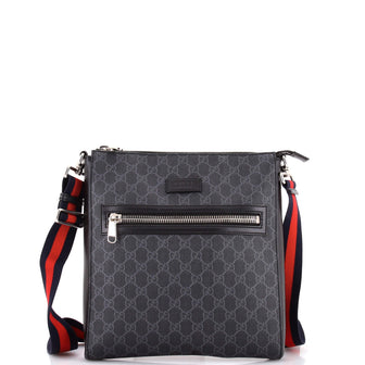 Gucci Web Strap Front Zip Messenger Bag GG Coated Canvas Medium