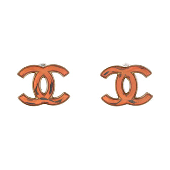 Chanel CC Stud Earrings Metal with Resin