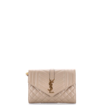 Saint Laurent Classic Monogram Envelope Wristlet Clutch Mixed Matelasse Leather