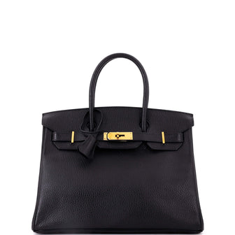 Hermes Birkin Handbag Black Ardennes with Gold Hardware 30