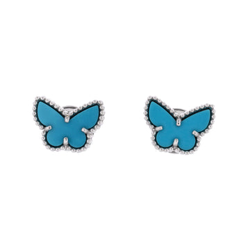 Van Cleef & Arpels Sweet Alhambra Butterfly Stud Earrings 18K White Gold and Turquoise