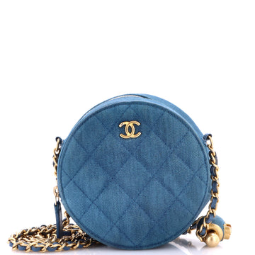Chanel Pearl Crush Round Clutch with Chain Quilted Denim
