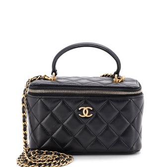 Chanel Classic Top Handle Vanity Case with Chain Quilted Lambskin Small