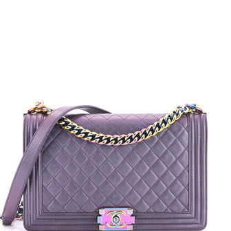 Chanel Boy Flap Bag Quilted Iridescent Goatskin New Medium