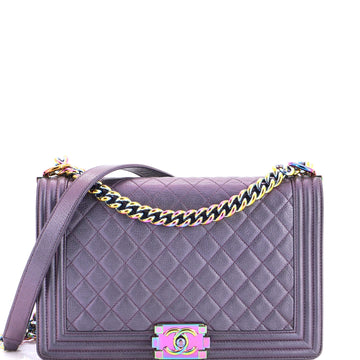 Chanel Boy Flap Bag Quilted Iridescent Goatskin New Medium