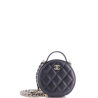 Chanel Handle with Care Round Vanity Case with Chain Quilted Caviar Small