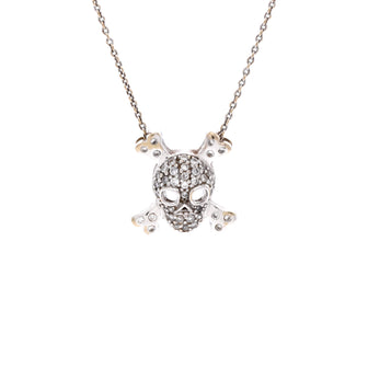 Roberto Coin Skull and Crossbones Pendant Necklace 18K White Gold and Diamonds