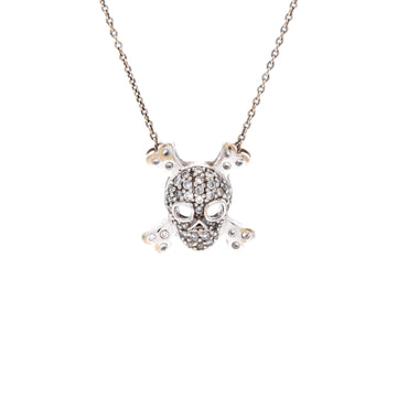 Roberto Coin Skull and Crossbones Pendant Necklace 18K White Gold and Diamonds