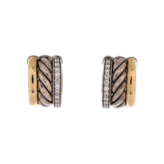 David Yurman DY Mercer Huggie Hoop Earrings Sterling Silver with 18K Yellow Gold and Diamonds