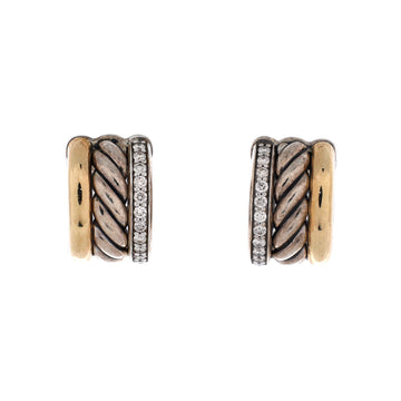David Yurman DY Mercer Huggie Hoop Earrings Sterling Silver with 18K Yellow Gold and Diamonds