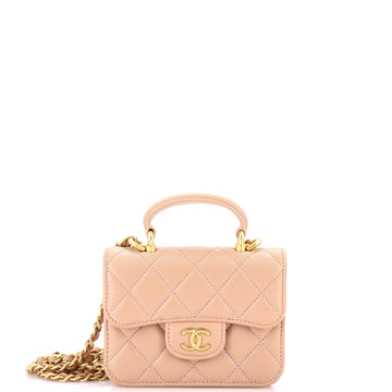 Chanel Top Handle Flap Coin Purse with Chain Quilted Lambskin