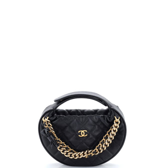 Chanel Double Chain Bow Hobo Pouch Quilted Caviar Mini