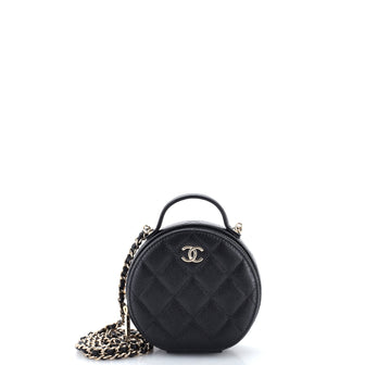 Chanel Handle with Care Round Vanity Case with Chain Quilted Caviar Small