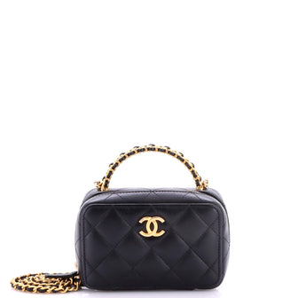 Chanel CC Chain Handle Zip Around Vanity Case with Chain Quilted Lambskin Mini