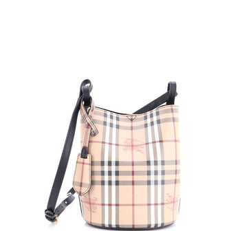 Burberry Lorne Bucket Bag Haymarket Coated Canvas Small