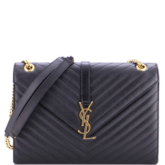 Saint Laurent Classic Monogram Envelope Satchel Matelasse Chevron Leather Large