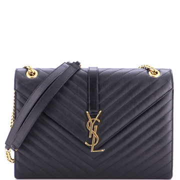 Saint Laurent Classic Monogram Envelope Satchel Matelasse Chevron Leather Large