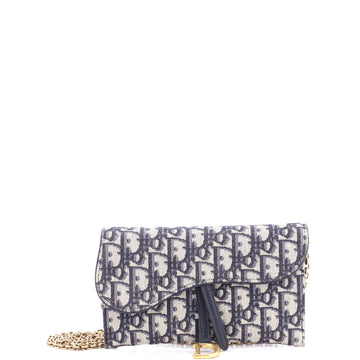 Christian Dior Saddle Chain Wallet Oblique Canvas