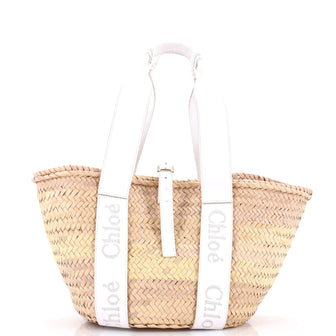 Chloe Sense Basket Tote Raffia with Leather Medium
