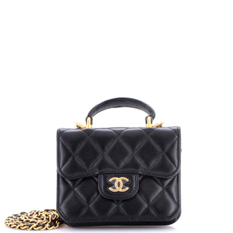 Chanel Top Handle Flap Coin Purse with Chain Quilted Lambskin