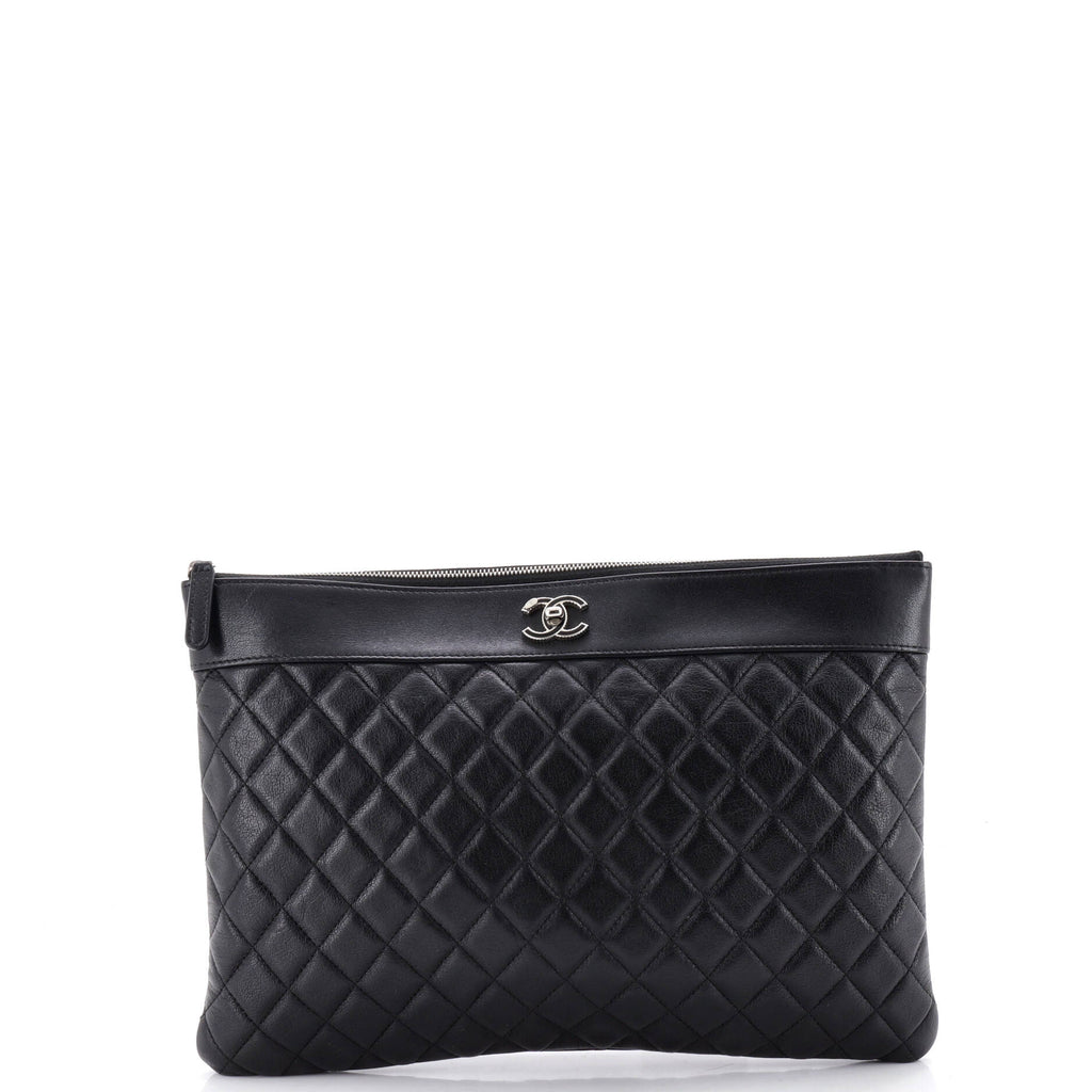 Chanel Mademoiselle Vintage O Case Clutch Quilted Sheepskin Large