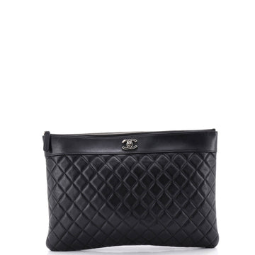 Chanel Mademoiselle Vintage O Case Clutch Quilted Sheepskin Large