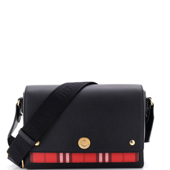 Burberry Note Crossbody Bag Leather with Vintage Check Canvas Medium