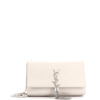 Saint Laurent Classic Monogram Tassel Crossbody Bag Crocodile Embossed Leather Medium