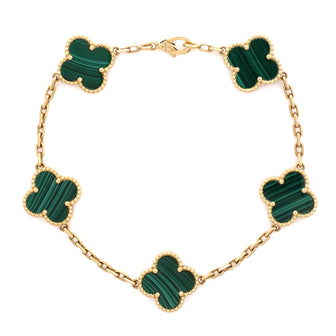 Van Cleef & Arpels Vintage Alhambra 5 Motifs Bracelet 18K Yellow Gold and Malachite