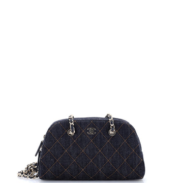 Chanel Bowling Clutch with Chain Quilted Denim