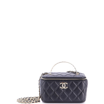 Chanel Pearl Detail Handle Vanity Case with Chain Quilted Lambskin Small
