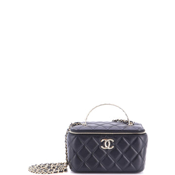 Chanel Pearl Detail Handle Vanity Case with Chain Quilted Lambskin Small