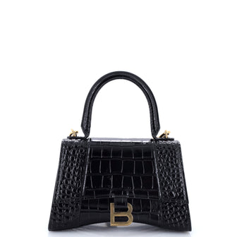 Balenciaga Hourglass Top Handle Bag Crocodile Embossed Leather XS