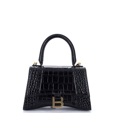 Balenciaga Hourglass Top Handle Bag Crocodile Embossed Leather XS