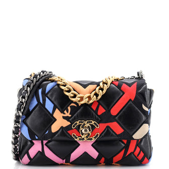 Chanel 19 Flap Bag Quilted Lambskin and Printed Silk Medium