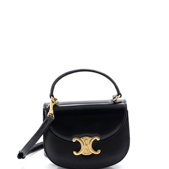 Celine Triomphe Besace Clea Top Handle Flap Bag Leather Mini