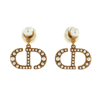 Christian Dior CD Tribales Drop Stud Earrings Metal with Faux Pearls